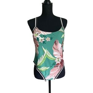 Xhilaration Tropical Print Sporty Scoop Back 1 Pc Swimsuit shelf bra w foam pads